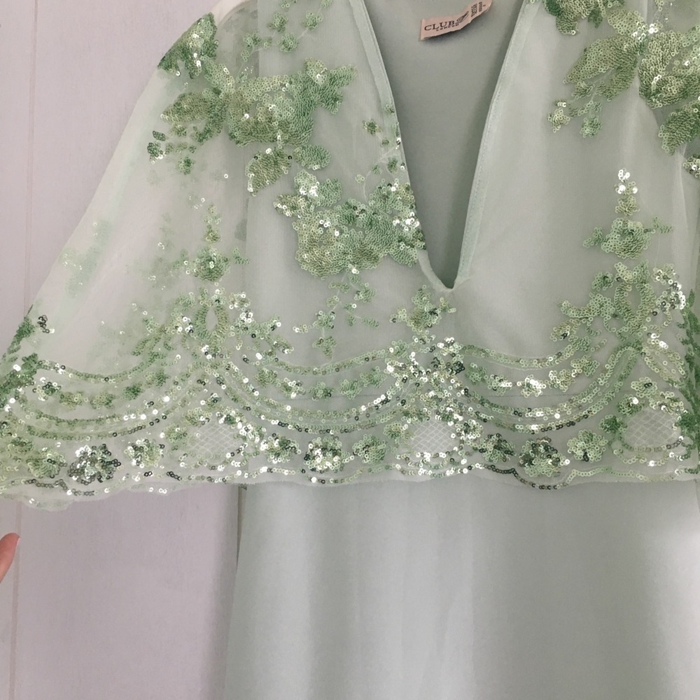 ASOS mint midi bridesmaid sequin cape dress